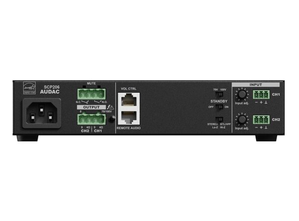 Audac SCP206 2 kanals forsterker 2 x 60W @ 4 Ohm - 120W @ 70/100V 