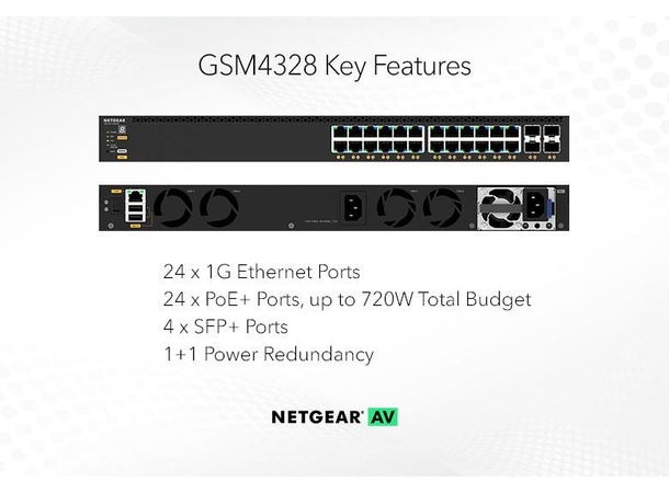 NETGEAR AV Line M4350-24G4XF-PoE+ 648W 24x1G PoE+ 4xSFP+ Managed Switch