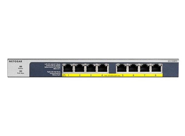 NETGEAR GS108PP 8-Port Switch (123W) 8-Port Gigabit PoE+ Unmanaged m/FlexPoE 