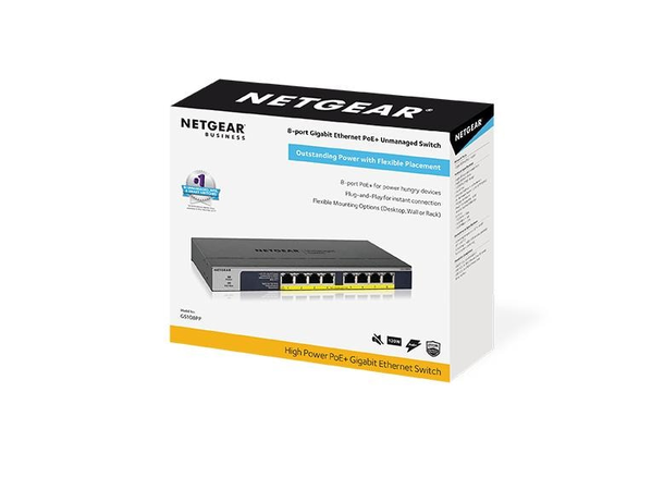 NETGEAR GS108PP 8-Port Switch (123W) 8-Port Gigabit PoE+ Unmanaged m/FlexPoE 