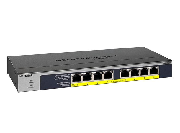 NETGEAR GS108PP 8-Port Switch (123W) 8-Port Gigabit PoE+ Unmanaged m/FlexPoE 