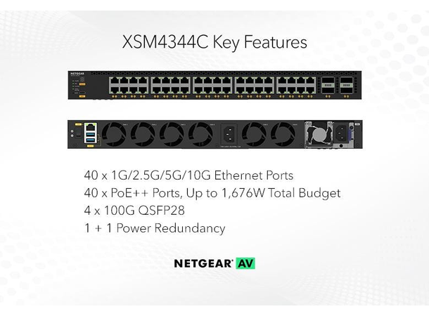 NETGEAR AV Line M4350-40X4C PoE++ 40x10G, 4xQSFP28 100G Managed Switch 