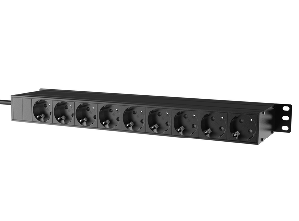 Caymon PSR 529G Strømskinne 19" 9xSchuko + 2x USB + LED lys 2,5m kabel 