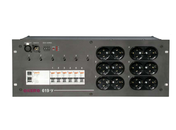 Okero 619SW Dimmer/Switch  6x13A 230V/400V bestemmes av kraftkabel 