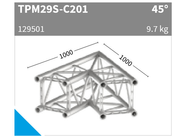 Sixty82 TPM29S Firkant, hjørne 2-veis 45°, aluminium 