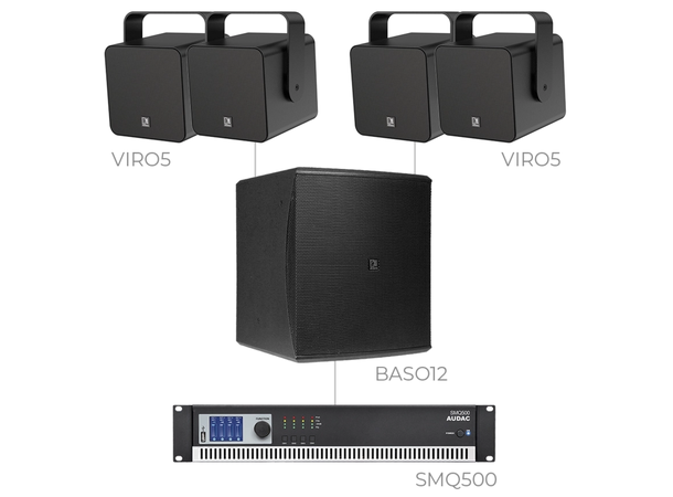 Audac FESTA5.5 Viro 5 + Baso12 + SMQ500 Installasjonspakke - 200m2 - Sort 