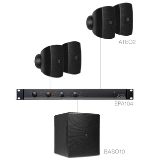 Audac SUBLI2.5E. 4xAteo2+EPA104+BASO10 Installasjonspakke - 50m2 - Sort
