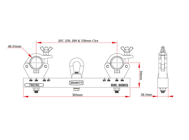 Doughty Solid Hanging Truss Adaptor250kg SWL: 250KG Alu 