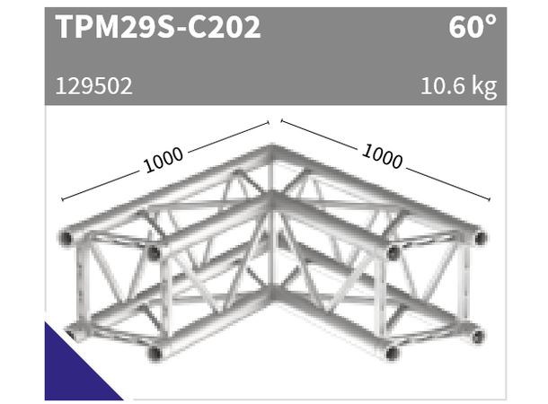 Sixty82 TPM29S Firkant, hjørne 2-veis 60°, aluminium 