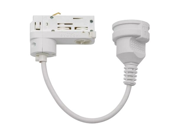 FS 10A Strømuttak For Lysskinne, Hvit 3-fas adapter, 20cm kabel og Schuko 