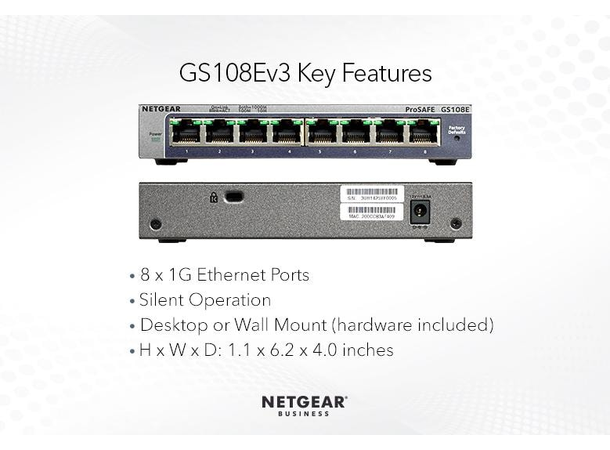 NETGEAR GS108E-300PES 8-Port Gigabit Plus Switch 