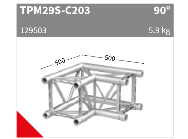 Sixty82 TPM29S Firkant, hjørne 2-veis 90°, aluminium 