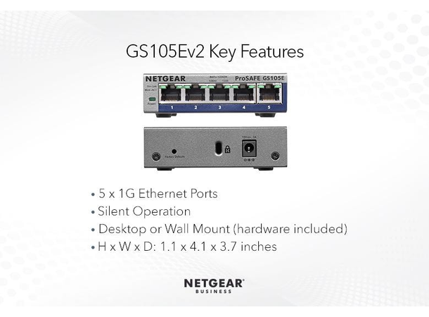NETGEAR GS105E-200PES 5-Port Gigabit Plus Switch 