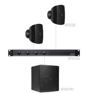 Audac SUBLI2.3E. 2xAteo2+EPA104+BASO10 Installasjonspakke - 30m2 - Sort