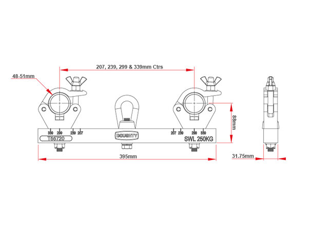 Doughty Solid Hanging Truss Adaptor250kg SWL: 250KG Sort 