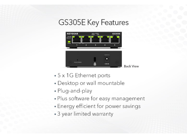 NETGEAR AV-Line NG-GS305E 5-Port Gigabit Ethernet SOHO Plus Switch 