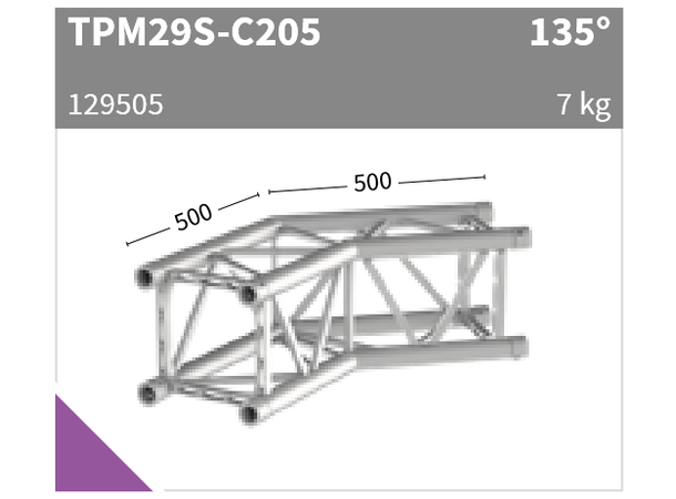 Sixty82 TPM29S Firkant, hjørne 2-veis 135°, aluminium 