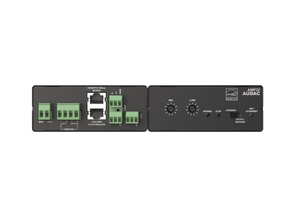 Audac AMP22 2x15W forsterker Bal. linje + mic - WP2xx kompatibel 