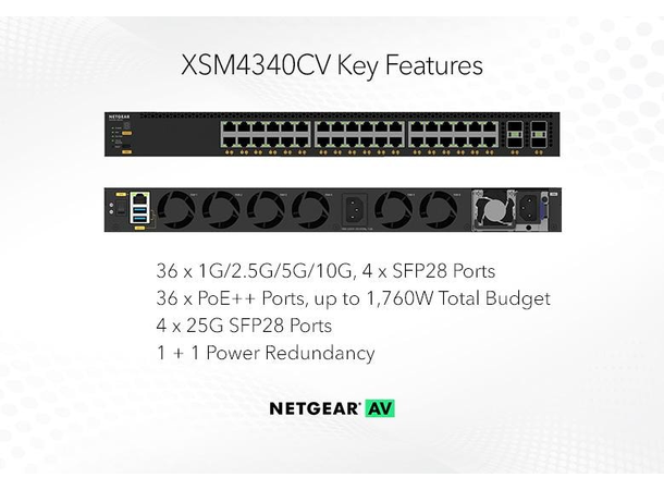 NETGEAR AV Line M4350-36X4V PoE++ 36x10G, 4xSFP28 25G Managed Switch 