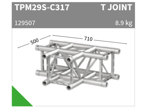 Sixty82 TPM29S Firkant, hjørne 3-veis T-joint, aluminium 