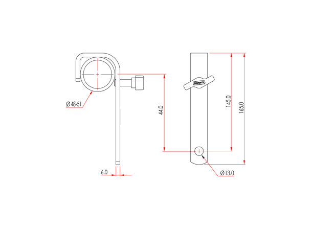 Doughty Teaterkrok 50mm Straight Sort Inkludert mutter,skive og bolt 