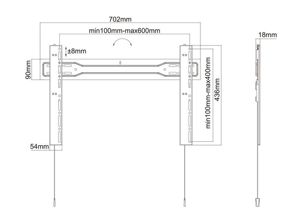 MB 600 Super Slim Veggfeste Svart, 600x400, 35Kg max, 32-100" 