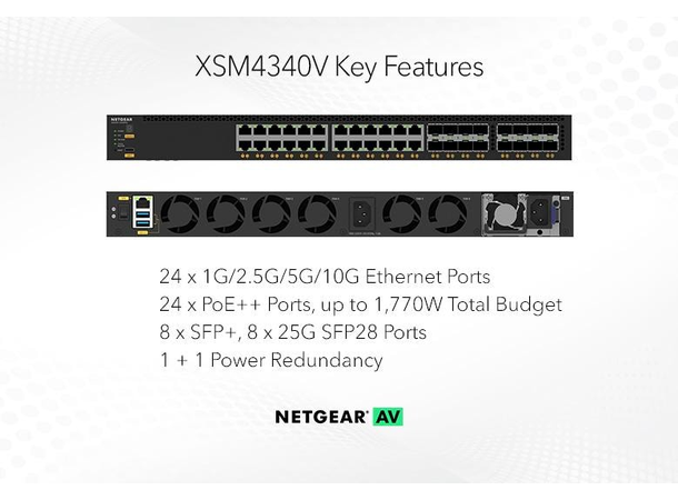 NETGEAR AV Line M4350-24X8F8V PoE++ 280W 24x10G PoE++,8xSFP+, 8xSFP28 25G Managed 