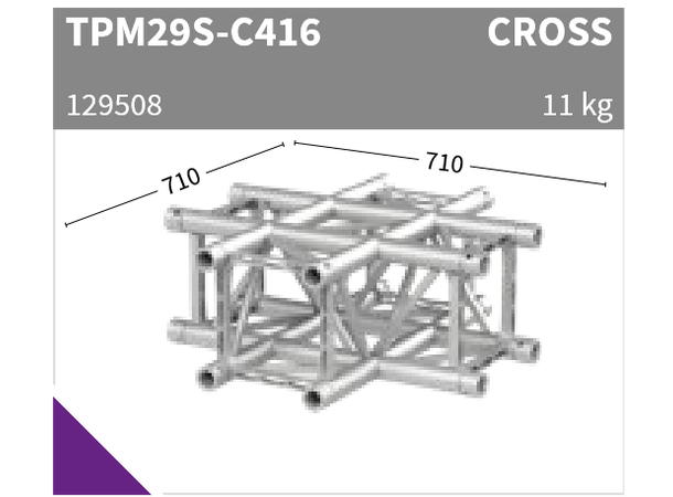 Sixty82 TPM29S Firkant, hjørne 4-veis cross, aluminium 