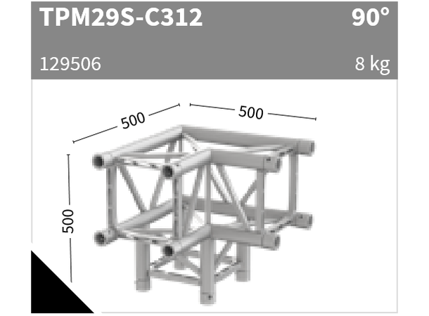 Sixty82 TPM29S Firkant, hjørne 3-veis 90° aluminium 